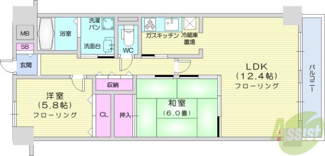 東仙台ガーデンハイツⅢ(2LDK/2階)の間取り写真
