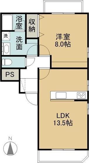 ドミール美濃川(1LDK/4階)の間取り写真
