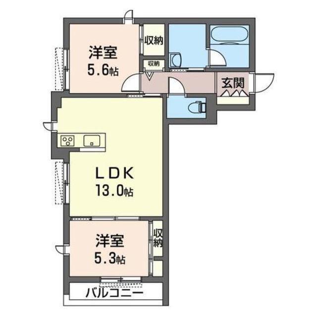 VIA SOLEもえぎ野(2LDK/1階)の間取り写真