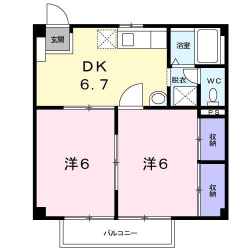 リバーサイドK(2DK/2階)の間取り写真