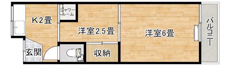 浜寺石津コーポ(2K/2階)の間取り写真