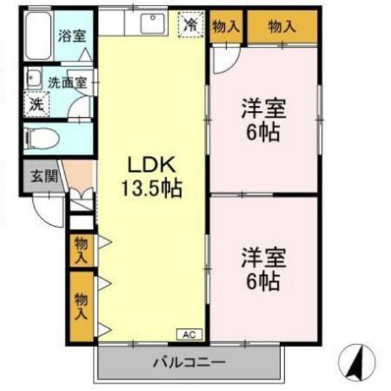 ファミールナカイI(2LDK/2階)の間取り写真