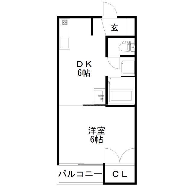 サザンコート(1DK/2階)の間取り写真