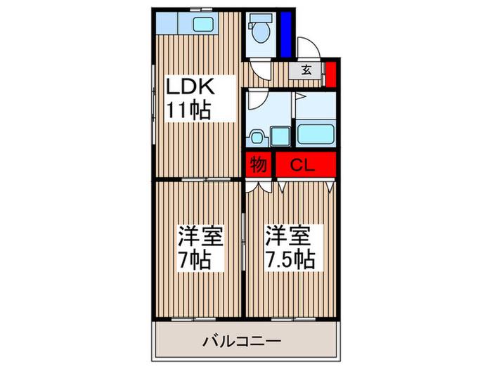 サンクレスト当麻(2LDK/2階)の間取り写真