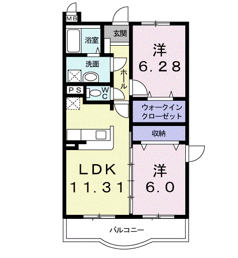 ルート33(2LDK/1階)の間取り写真