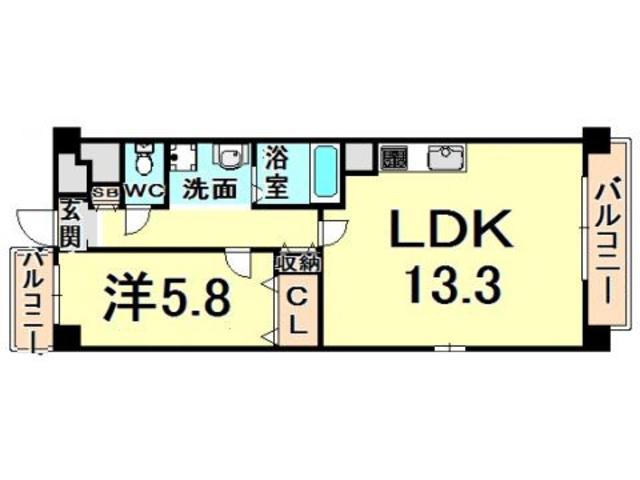 クレスト園田(1LDK/6階)の間取り写真