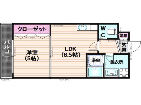 メゾン・ド・ラ・グルー那の川(1DK/2階)の間取り写真