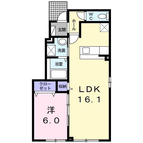 クリスタル(1LDK/1階)の間取り写真