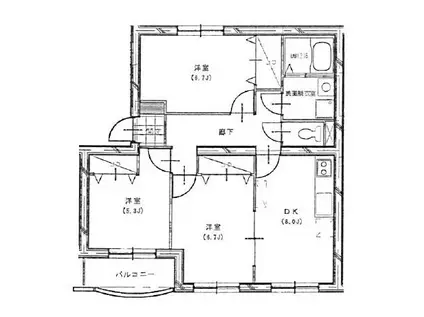 ホワイトヒルズ藤田(3DK/3階)の間取り写真
