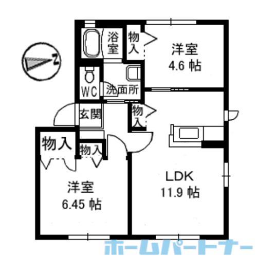 シャーメゾンエチュードC(2LDK/1階)の間取り写真