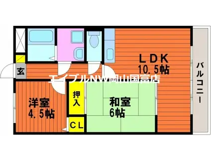 オークヴィラ三愛III(2LDK/2階)の間取り写真