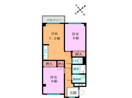 エトワール山崎(2DK/2階)の間取り写真