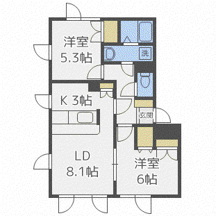レフュージ川沿(2LDK/2階)の間取り写真