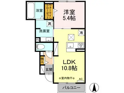 D-ROOM茜部中島 B棟(1LDK/1階)の間取り写真
