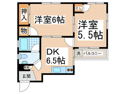 サニーライフクオン(2DK/2階)の間取り写真