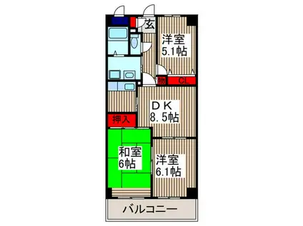 プレジュール浦和(3DK/4階)の間取り写真