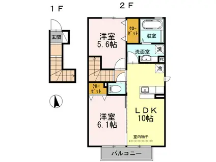 黒髪サンハイツIII A棟(2LDK/2階)の間取り写真