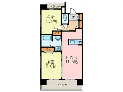 アースコート桜通(2LDK/9階)の間取り写真
