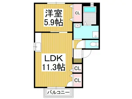 フォーレスラージムーンA(1LDK/2階)の間取り写真