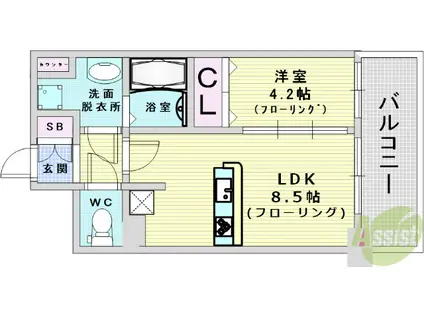 プレサンス福島ミッドエル(1LDK/13階)の間取り写真