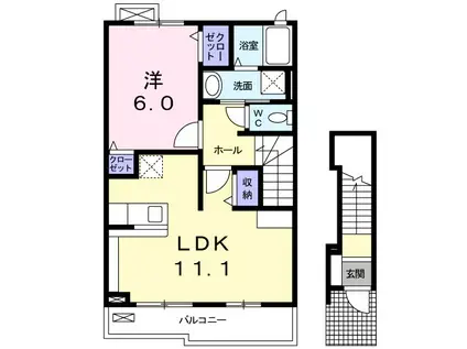 上三川ハイツ(1LDK/2階)の間取り写真
