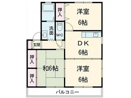 臨江ハイツ2号館A棟(3DK/1階)の間取り写真