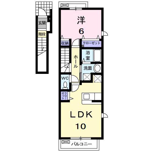 ラフィネ ジェンテ(1LDK/2階)の間取り写真