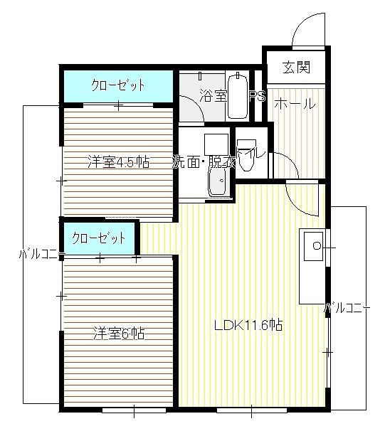 コーポやすり苑(2LDK/3階)の間取り写真