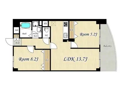 SPRUCE COURT RYOKUCHI(2LDK/1階)の間取り写真