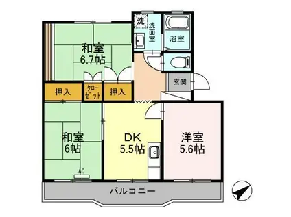 コーポラス多治米(3DK/4階)の間取り写真