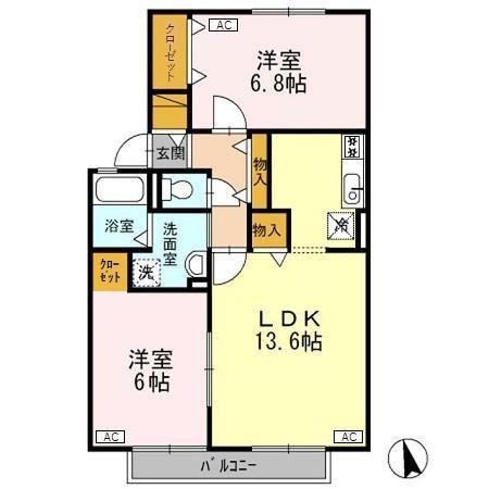 ヴィラ・アネシス E棟(2LDK/2階)の間取り写真