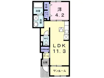 ル シエル ブルー(1LDK/1階)の間取り写真