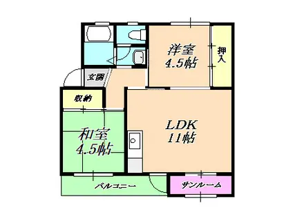 上高丸B棟(2LDK/2階)の間取り写真