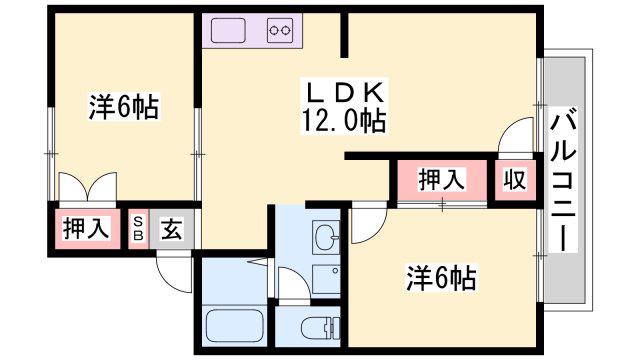 ハイネスK2(2LDK/2階)の間取り写真