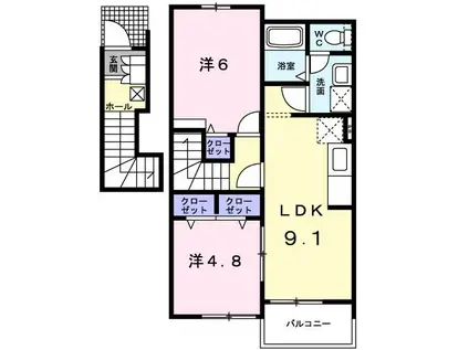 ザナドゥC(2DK/2階)の間取り写真