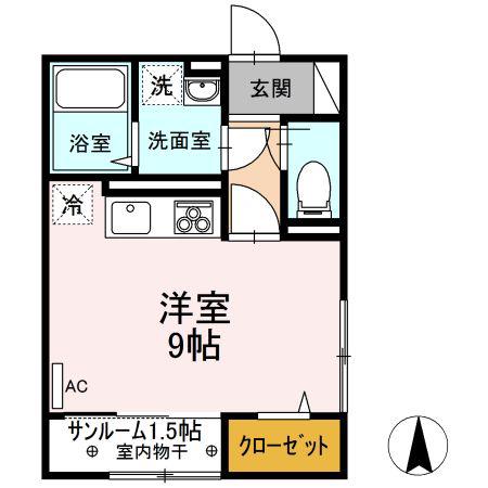アクシス寺町(ワンルーム/1階)の間取り写真