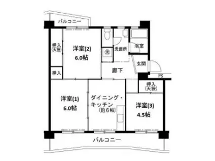 ビレッジハウス志染5号棟(3DK/3階)の間取り写真