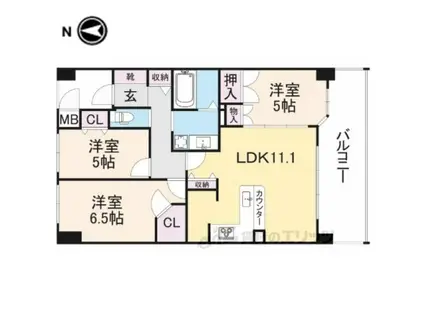 レイセニット奈良 グラン・ヴェルジェ(3LDK/6階)の間取り写真