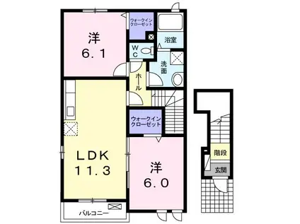 グラース・ベルA(2LDK/2階)の間取り写真