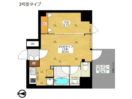 ブエナビスタ西天満(1LDK/2階)の間取り写真