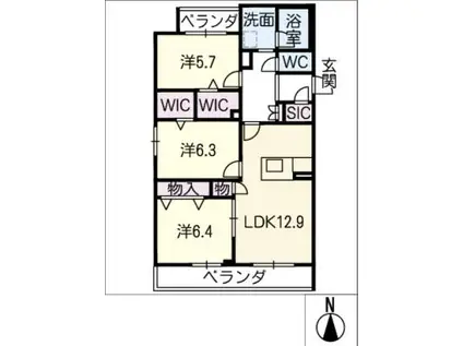 サスティーナ東山(3LDK/2階)の間取り写真
