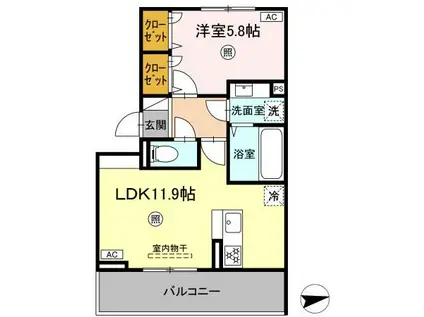 ピースフル(1LDK/2階)の間取り写真