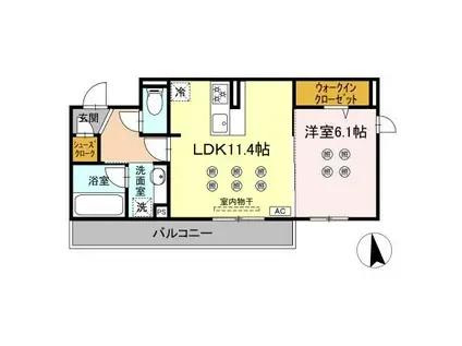 LAZO行橋(1LDK/2階)の間取り写真