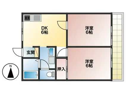 ユトリロ宮ノ西(2DK/2階)の間取り写真