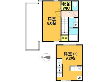 CASA BELLA DAITA(1LDK/2階)の間取り写真