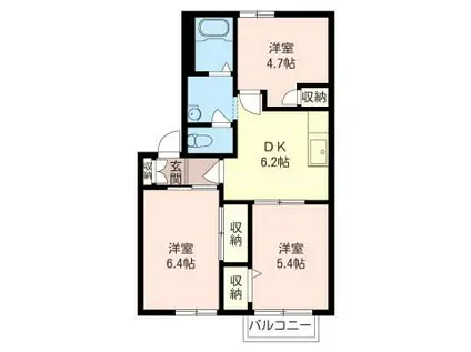 ヒルサイド三田B(3DK/2階)の間取り写真