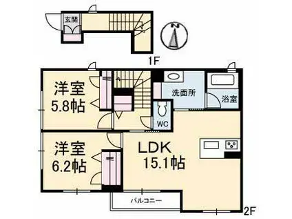 リラフォート東手城II(2LDK/2階)の間取り写真