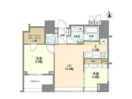 ラサンテ麻布十番(2LDK/12階)の間取り写真