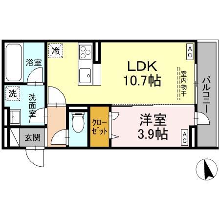 D-RESIDENCE引野(1LDK/2階)の間取り写真