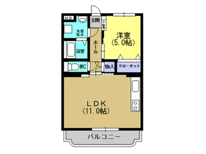 ヒルズ西伊敷A棟(1LDK/3階)の間取り写真